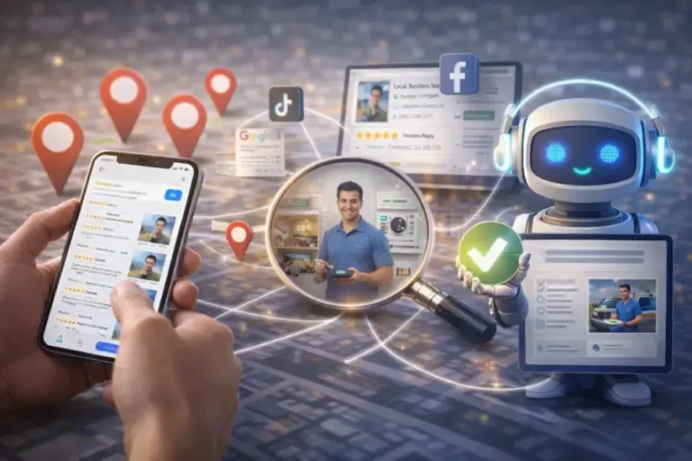 Prikaz kako Google i ljudi prepoznaju lokalnu firmu kroz tačne informacije, prisutnost na više mesta i jasno definisanu uslugu