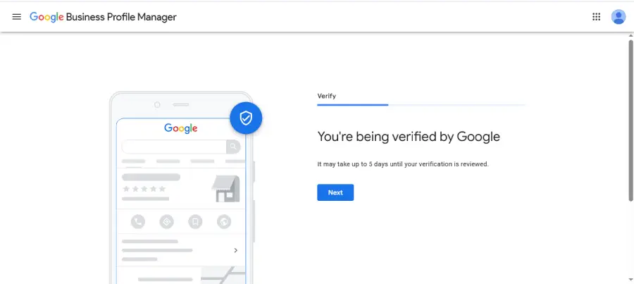 Proces verifikacije Google preduzeća u toku dok Google proverava podatke firme