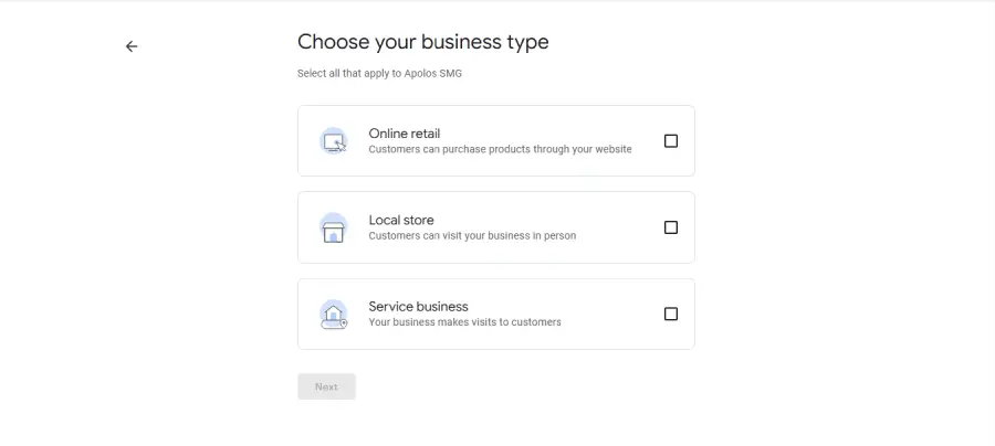 Izbor tipa poslovanja prilikom otvaranja Google preduzeća za lokalni biznis