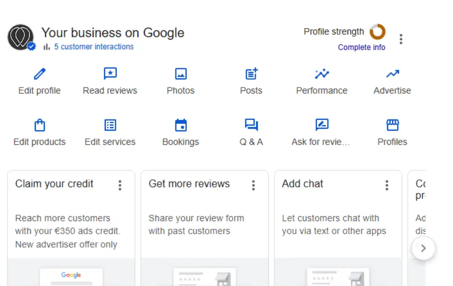 Potvrđen Google preduzeće profil sa dostupnim opcijama za upravljanje