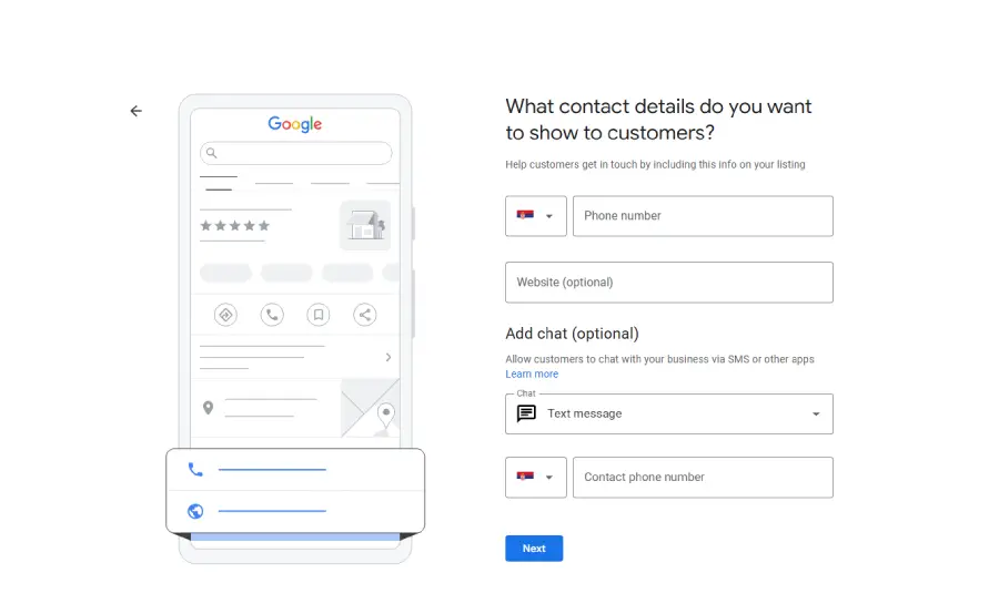 Unos broja telefona i ostalih kontakt podataka u Google preduzeće