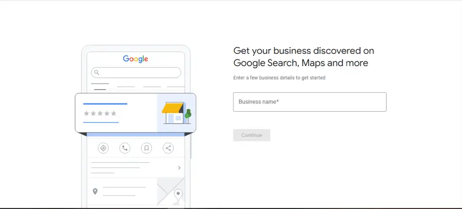 Unos naziva firme prilikom pokretanja Google preduzeća i dodavanja biznisa na Google