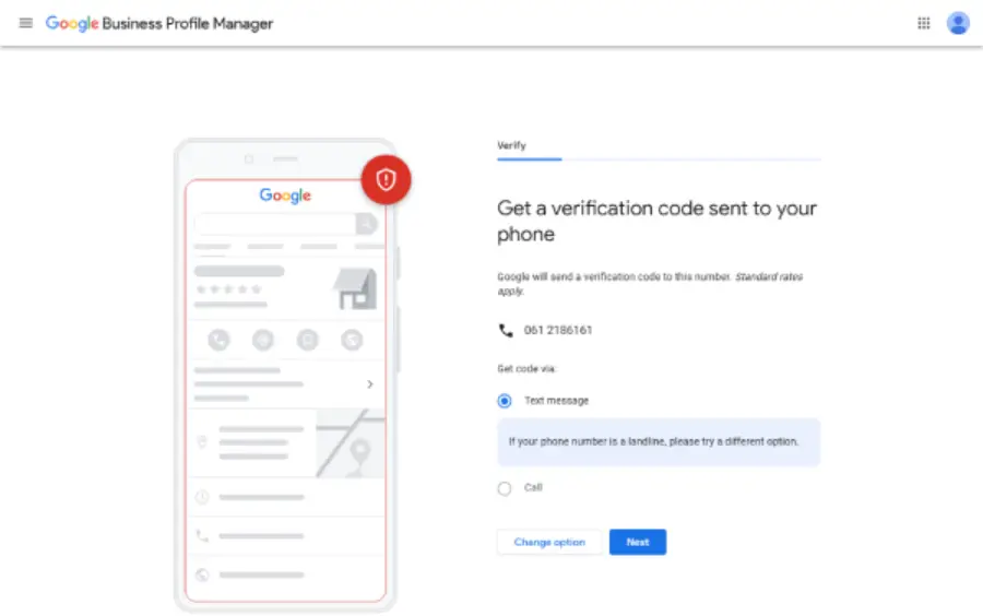 Slanje verifikacionog koda na telefon tokom verifikacije Google preduzeća