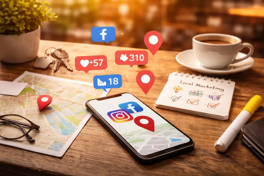 Primer lokalnog marketinga na društvenim mrežama gde Instagram i Facebook pomažu da lokalni biznis bude vidljiv ljudima iz svog kraja